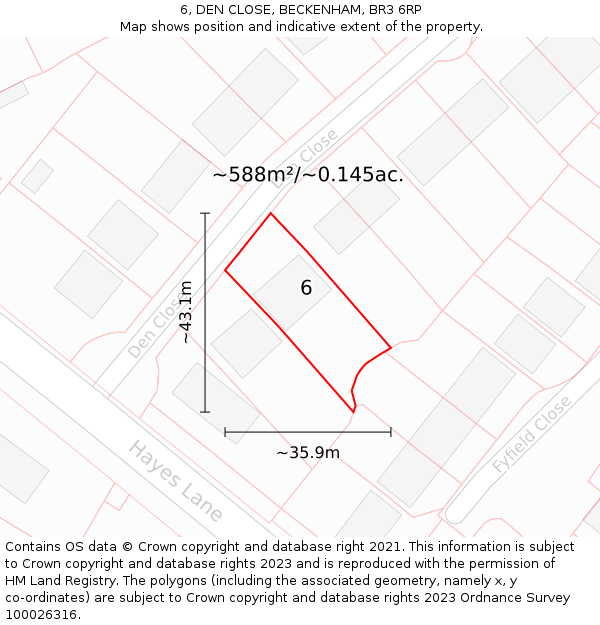 6, DEN CLOSE, BECKENHAM, BR3 6RP: Plot and title map