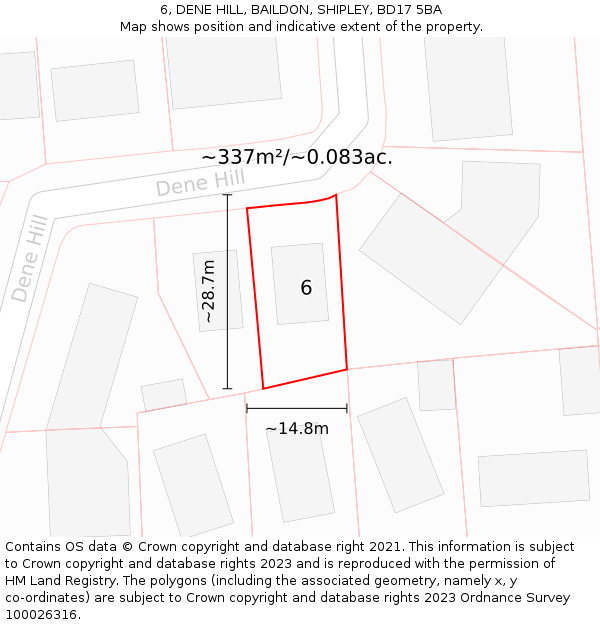 6, DENE HILL, BAILDON, SHIPLEY, BD17 5BA: Plot and title map