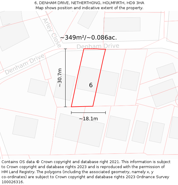 6, DENHAM DRIVE, NETHERTHONG, HOLMFIRTH, HD9 3HA: Plot and title map