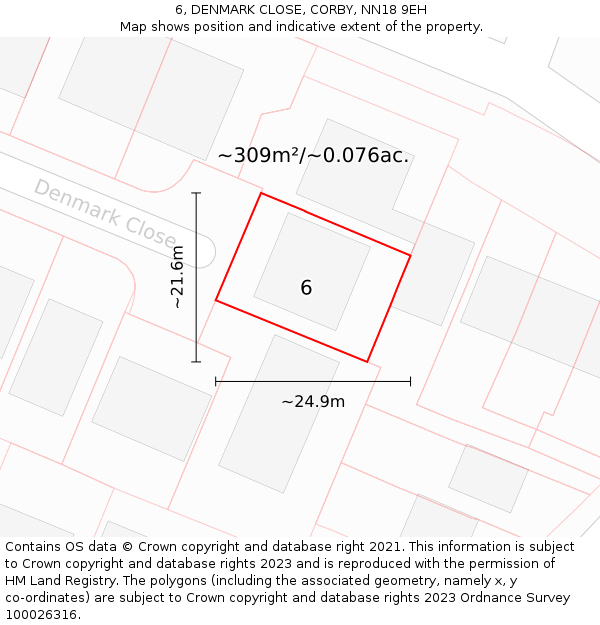 6, DENMARK CLOSE, CORBY, NN18 9EH: Plot and title map