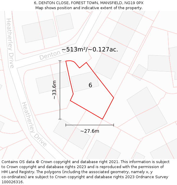 6, DENTON CLOSE, FOREST TOWN, MANSFIELD, NG19 0PX: Plot and title map