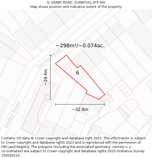 6, DERBY ROAD, SURBITON, KT5 9AY: Plot and title map