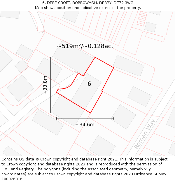 6, DERE CROFT, BORROWASH, DERBY, DE72 3WG: Plot and title map