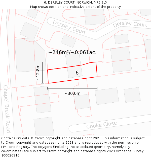 6, DERSLEY COURT, NORWICH, NR5 9LX: Plot and title map