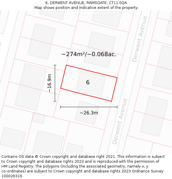 6, DERWENT AVENUE, RAMSGATE, CT11 0QA: Plot and title map