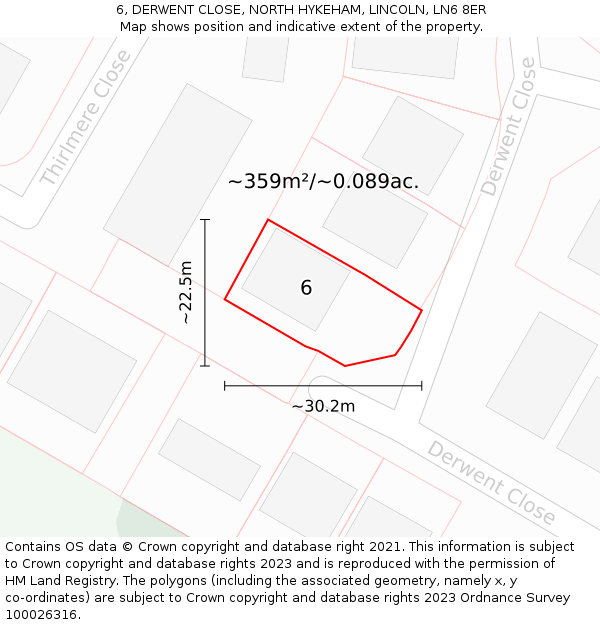 6, DERWENT CLOSE, NORTH HYKEHAM, LINCOLN, LN6 8ER: Plot and title map