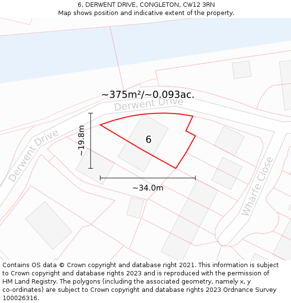 6, DERWENT DRIVE, CONGLETON, CW12 3RN: Plot and title map