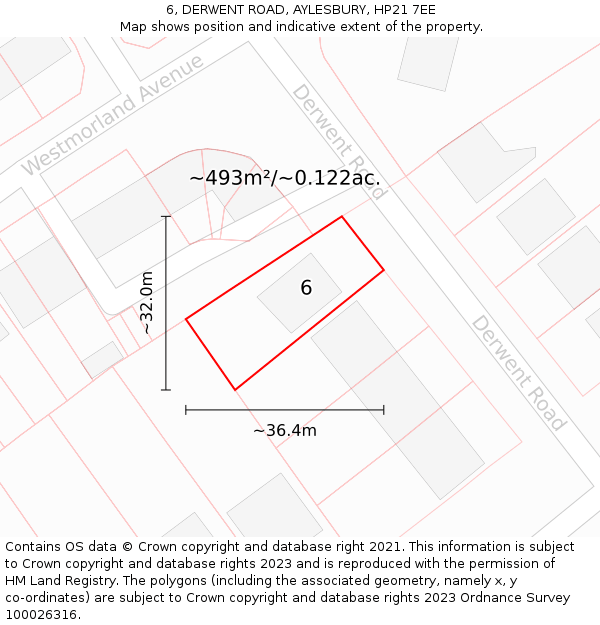 6, DERWENT ROAD, AYLESBURY, HP21 7EE: Plot and title map