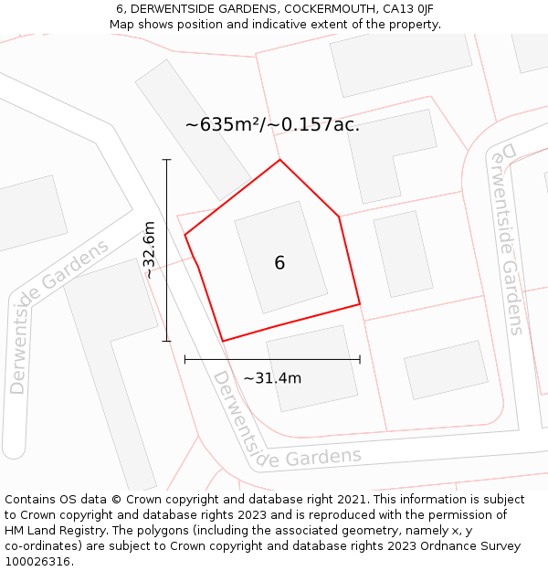 6, DERWENTSIDE GARDENS, COCKERMOUTH, CA13 0JF: Plot and title map