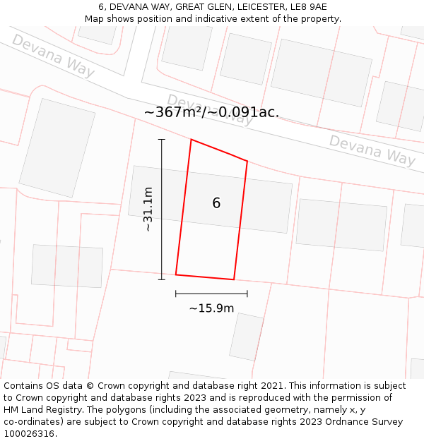 6, DEVANA WAY, GREAT GLEN, LEICESTER, LE8 9AE: Plot and title map