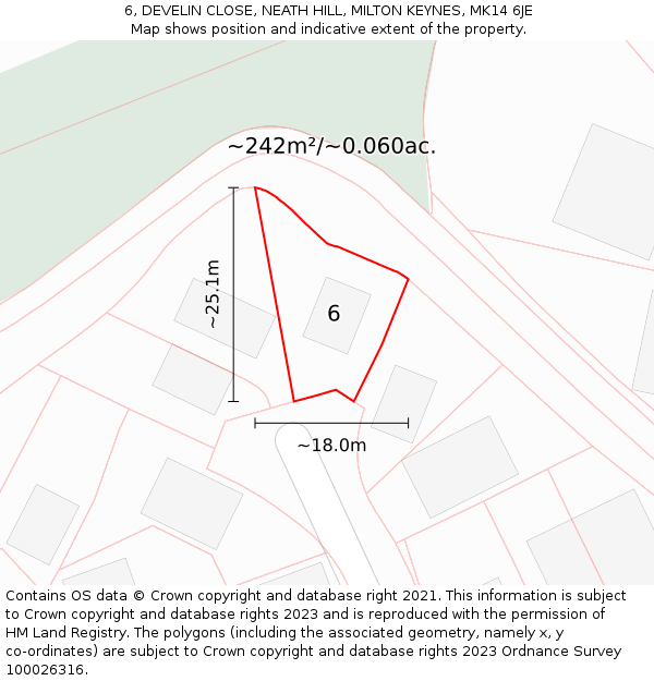 6, DEVELIN CLOSE, NEATH HILL, MILTON KEYNES, MK14 6JE: Plot and title map
