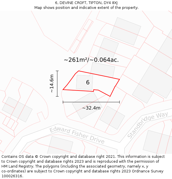 6, DEVINE CROFT, TIPTON, DY4 8XJ: Plot and title map
