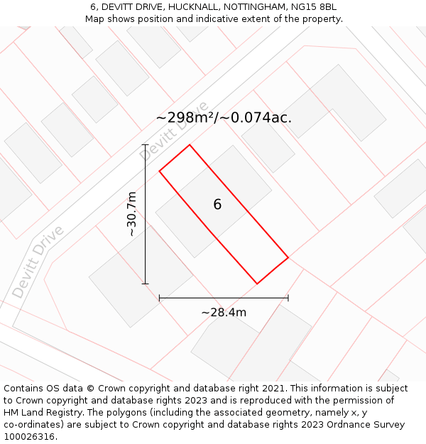 6, DEVITT DRIVE, HUCKNALL, NOTTINGHAM, NG15 8BL: Plot and title map