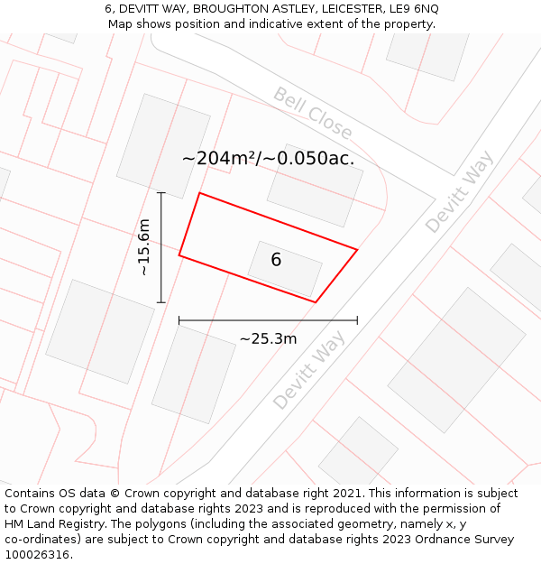 6, DEVITT WAY, BROUGHTON ASTLEY, LEICESTER, LE9 6NQ: Plot and title map