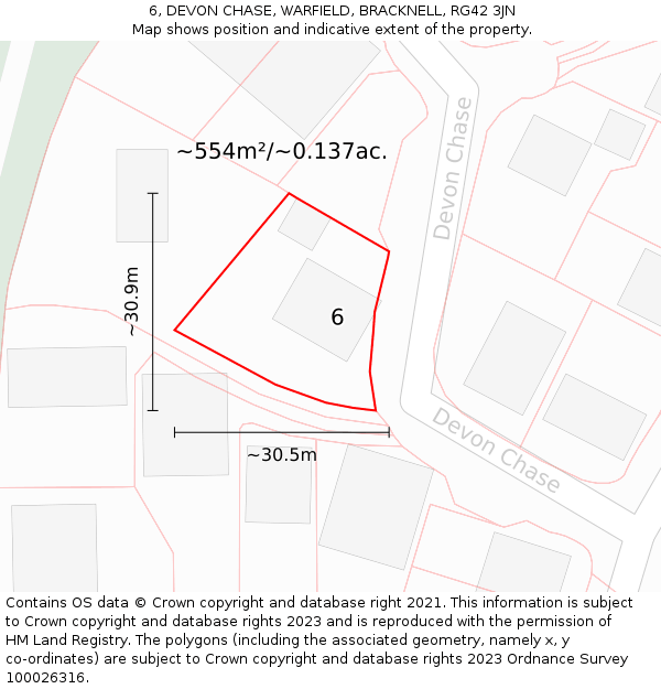 6, DEVON CHASE, WARFIELD, BRACKNELL, RG42 3JN: Plot and title map