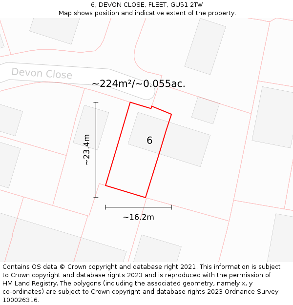 6, DEVON CLOSE, FLEET, GU51 2TW: Plot and title map