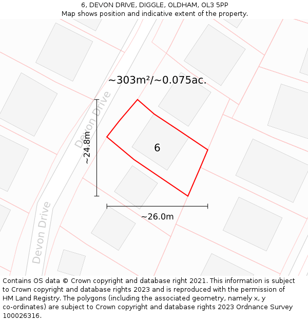6, DEVON DRIVE, DIGGLE, OLDHAM, OL3 5PP: Plot and title map