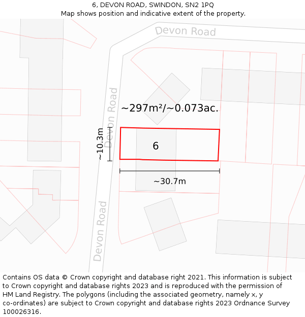6, DEVON ROAD, SWINDON, SN2 1PQ: Plot and title map