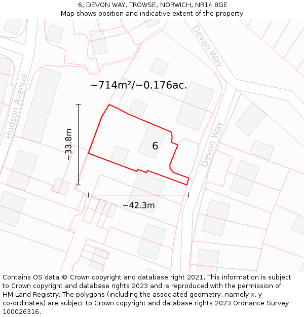 6, DEVON WAY, TROWSE, NORWICH, NR14 8GE: Plot and title map