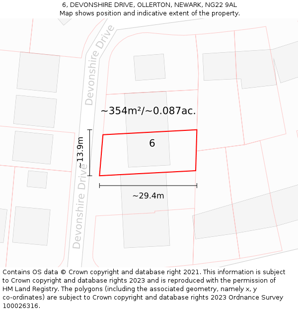6, DEVONSHIRE DRIVE, OLLERTON, NEWARK, NG22 9AL: Plot and title map