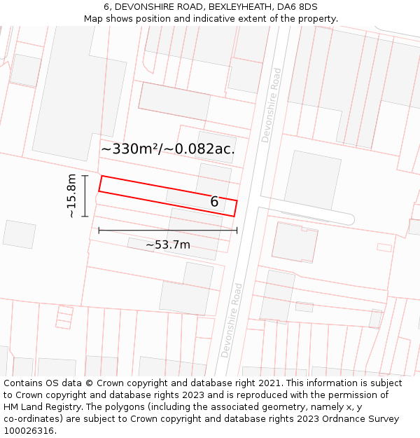 6, DEVONSHIRE ROAD, BEXLEYHEATH, DA6 8DS: Plot and title map