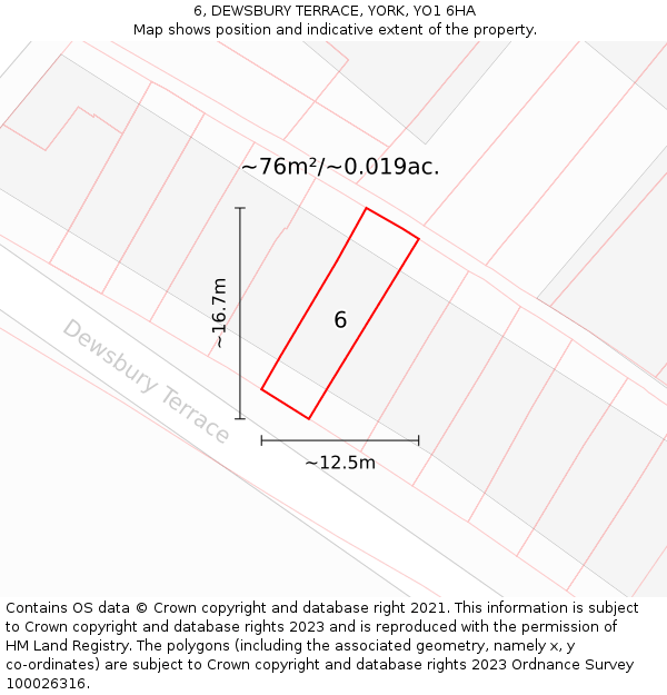 6, DEWSBURY TERRACE, YORK, YO1 6HA: Plot and title map