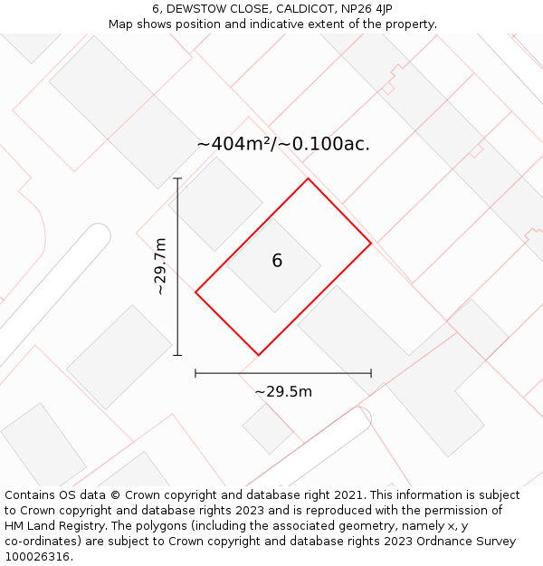 6, DEWSTOW CLOSE, CALDICOT, NP26 4JP: Plot and title map