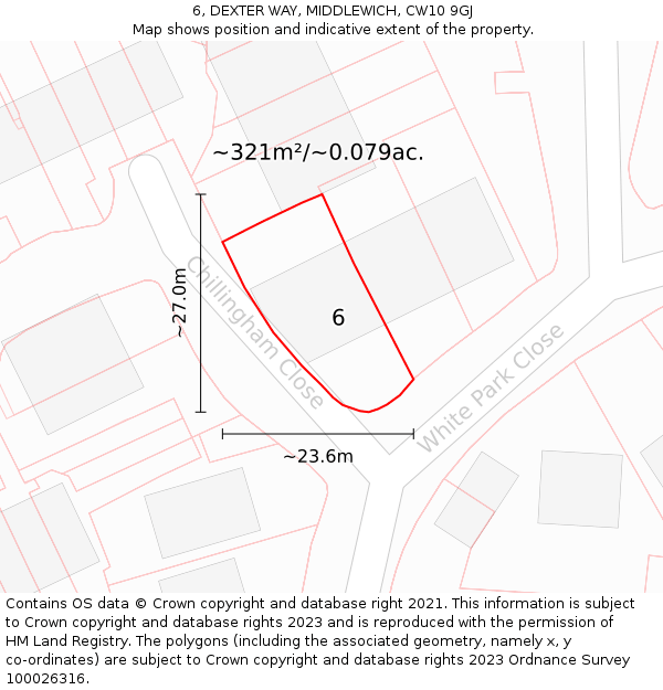 6, DEXTER WAY, MIDDLEWICH, CW10 9GJ: Plot and title map