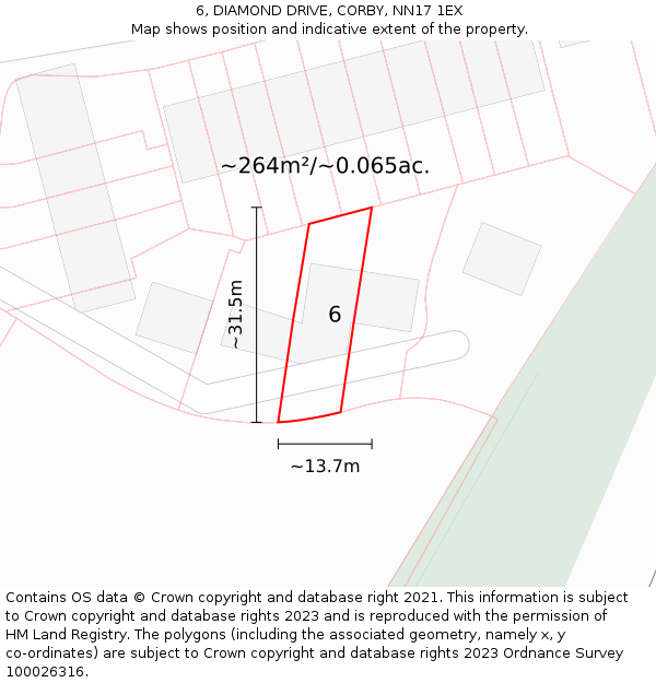 6, DIAMOND DRIVE, CORBY, NN17 1EX: Plot and title map