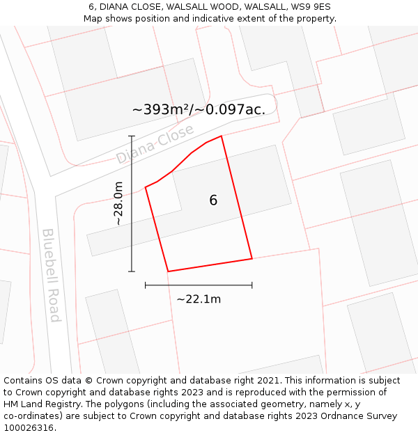 6, DIANA CLOSE, WALSALL WOOD, WALSALL, WS9 9ES: Plot and title map