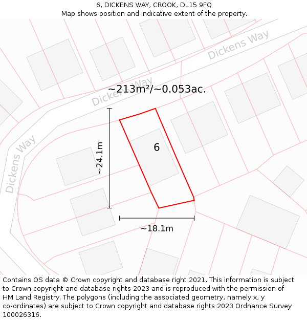 6, DICKENS WAY, CROOK, DL15 9FQ: Plot and title map