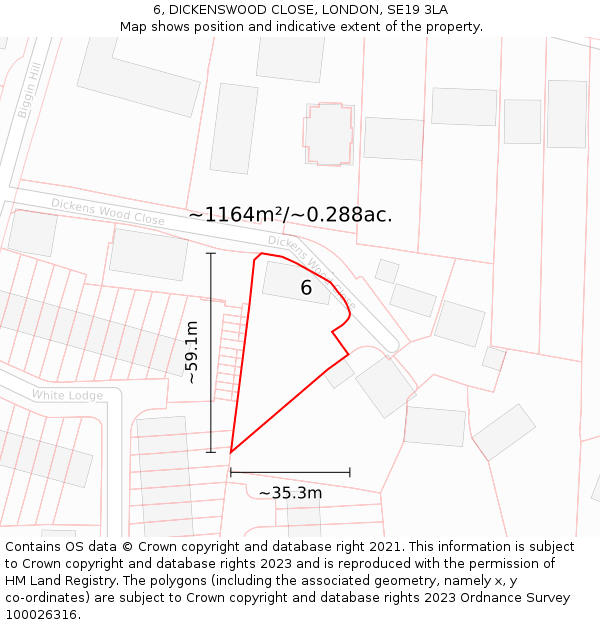 6, DICKENSWOOD CLOSE, LONDON, SE19 3LA: Plot and title map