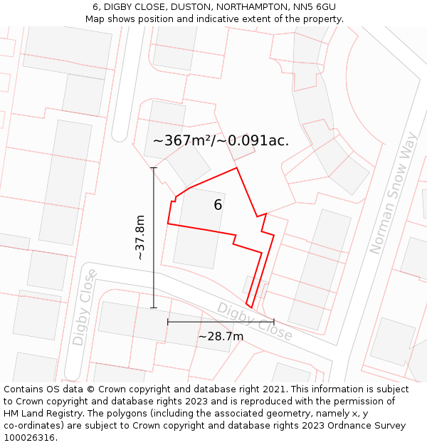 6, DIGBY CLOSE, DUSTON, NORTHAMPTON, NN5 6GU: Plot and title map