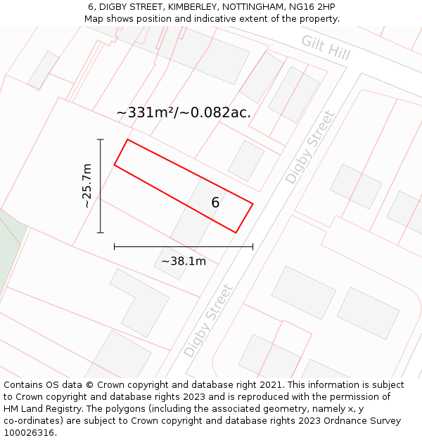 6, DIGBY STREET, KIMBERLEY, NOTTINGHAM, NG16 2HP: Plot and title map