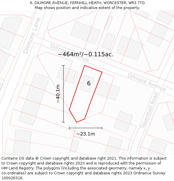 6, DILMORE AVENUE, FERNHILL HEATH, WORCESTER, WR3 7TG: Plot and title map