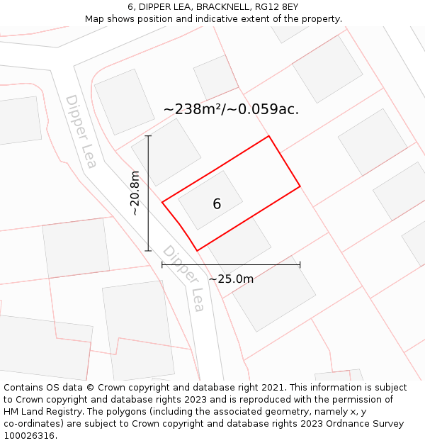 6, DIPPER LEA, BRACKNELL, RG12 8EY: Plot and title map
