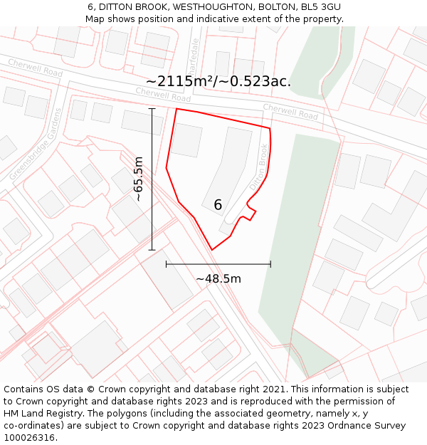6, DITTON BROOK, WESTHOUGHTON, BOLTON, BL5 3GU: Plot and title map