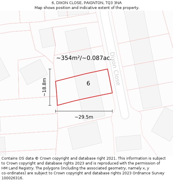 6, DIXON CLOSE, PAIGNTON, TQ3 3NA: Plot and title map