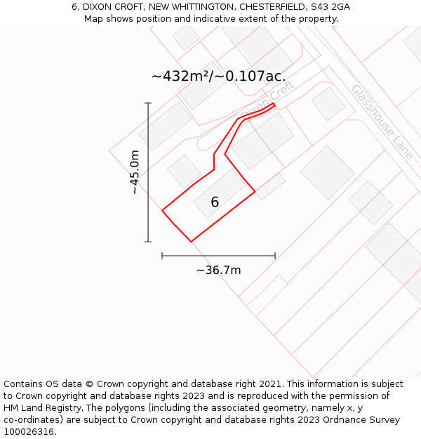 6, DIXON CROFT, NEW WHITTINGTON, CHESTERFIELD, S43 2GA: Plot and title map