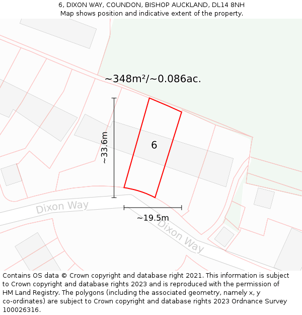 6, DIXON WAY, COUNDON, BISHOP AUCKLAND, DL14 8NH: Plot and title map
