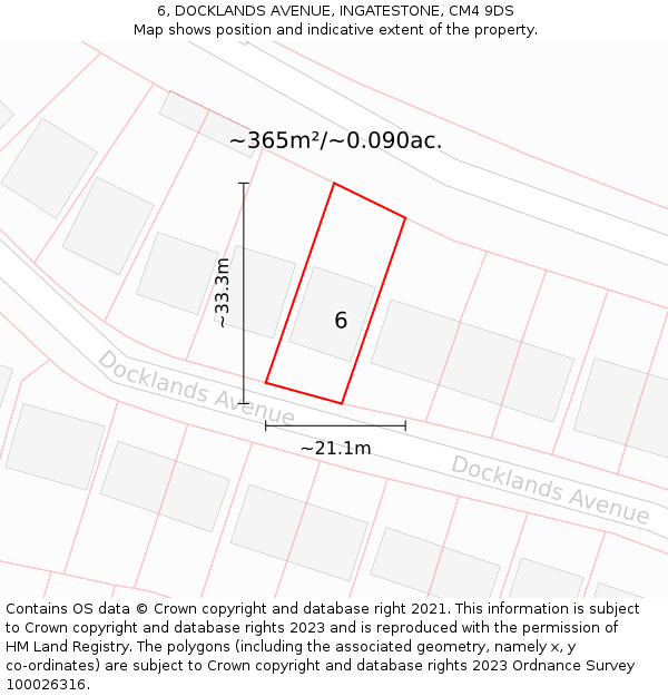 6, DOCKLANDS AVENUE, INGATESTONE, CM4 9DS: Plot and title map