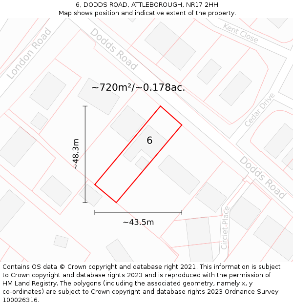 6, DODDS ROAD, ATTLEBOROUGH, NR17 2HH: Plot and title map