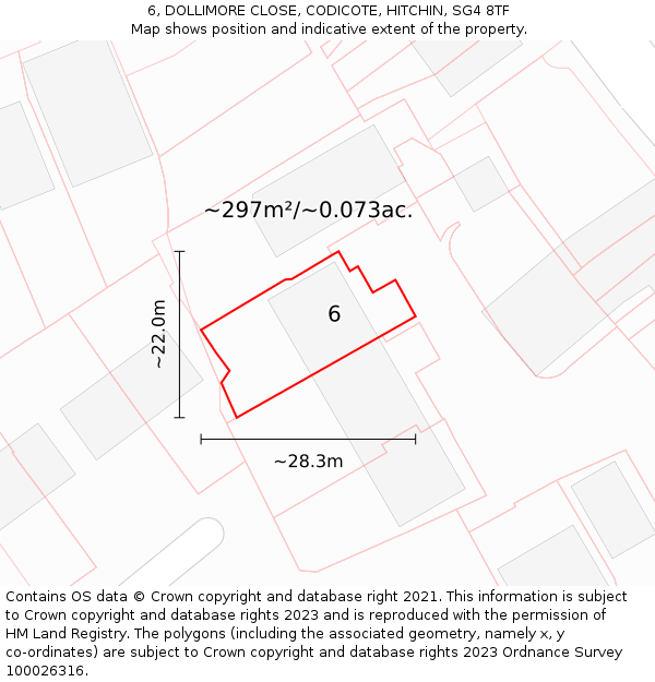 6, DOLLIMORE CLOSE, CODICOTE, HITCHIN, SG4 8TF: Plot and title map