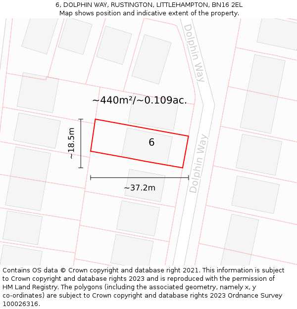 6, DOLPHIN WAY, RUSTINGTON, LITTLEHAMPTON, BN16 2EL: Plot and title map