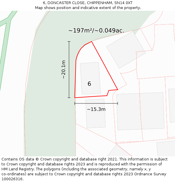 6, DONCASTER CLOSE, CHIPPENHAM, SN14 0XT: Plot and title map