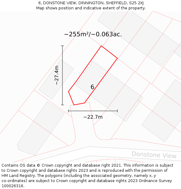 6, DONSTONE VIEW, DINNINGTON, SHEFFIELD, S25 2XJ: Plot and title map