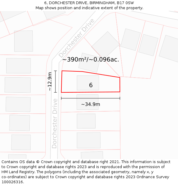 6, DORCHESTER DRIVE, BIRMINGHAM, B17 0SW: Plot and title map