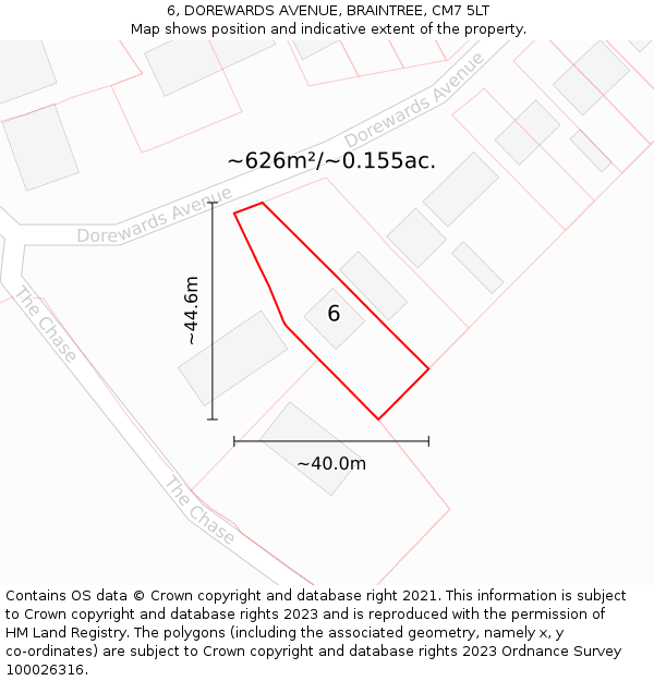 6, DOREWARDS AVENUE, BRAINTREE, CM7 5LT: Plot and title map