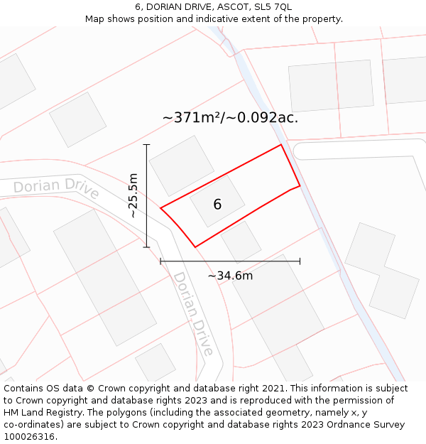 6, DORIAN DRIVE, ASCOT, SL5 7QL: Plot and title map