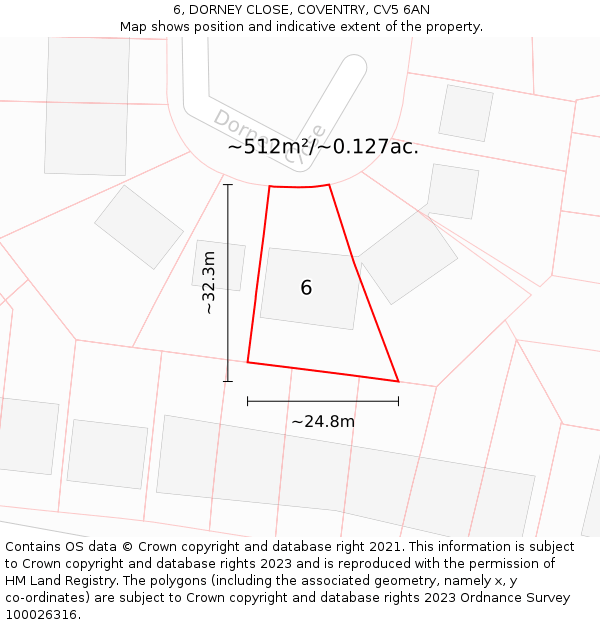6, DORNEY CLOSE, COVENTRY, CV5 6AN: Plot and title map
